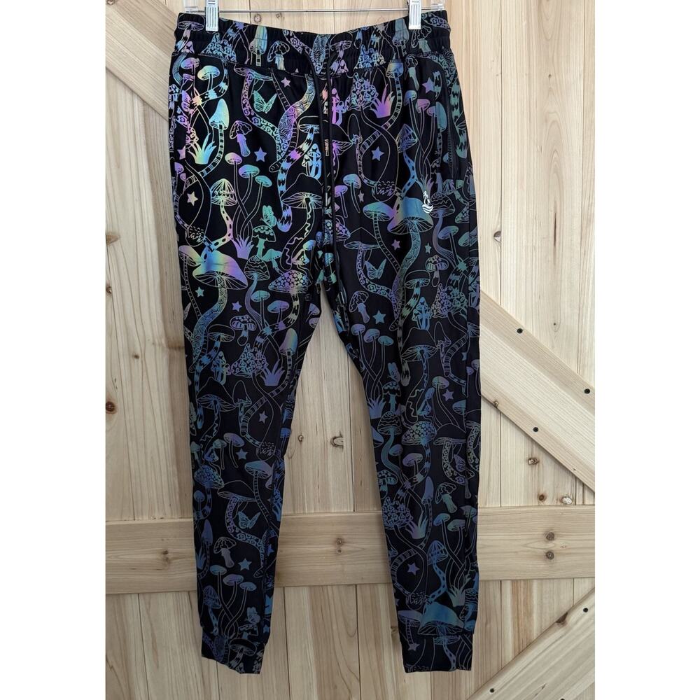 Rainbow Reflective Jogger Pant Elastic Drawstring Waist Mushroom Rave Pride Sz M - Picture 2 of 12